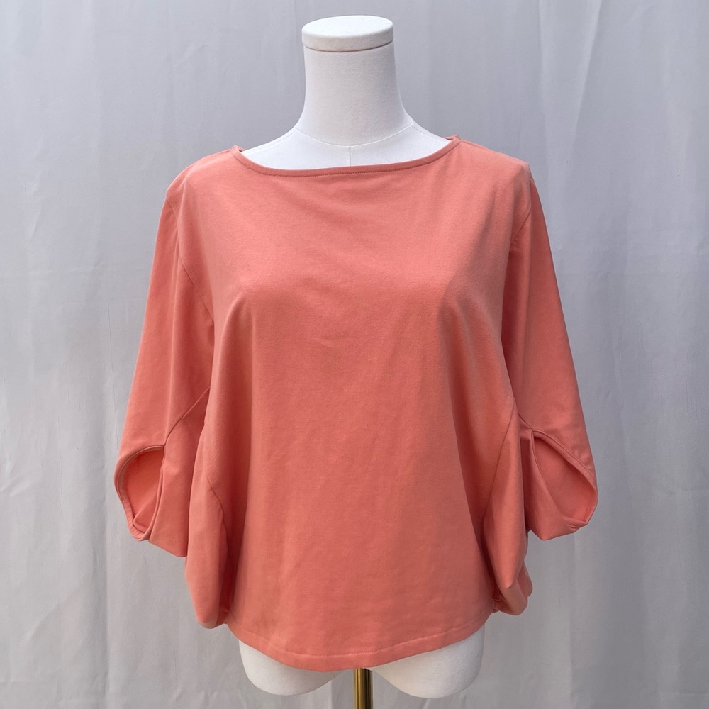 Chez Toi Coral Batwing Dolman Bubble Hem Crop Top Oversized Blouse Size M